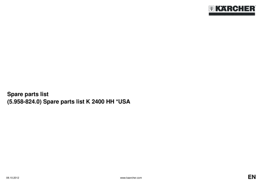 5.958-824.0 Karcher K 2400 HH Parts List  | DRMower.ca